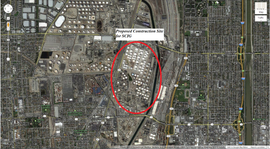 Satellite image of the proposed construction site of the SCIG Facility. 